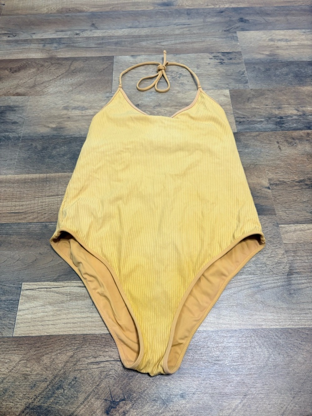 KIKIRIO Ribbed One Piece Mustard Yellow | Halter Tie Back Open Back Swim